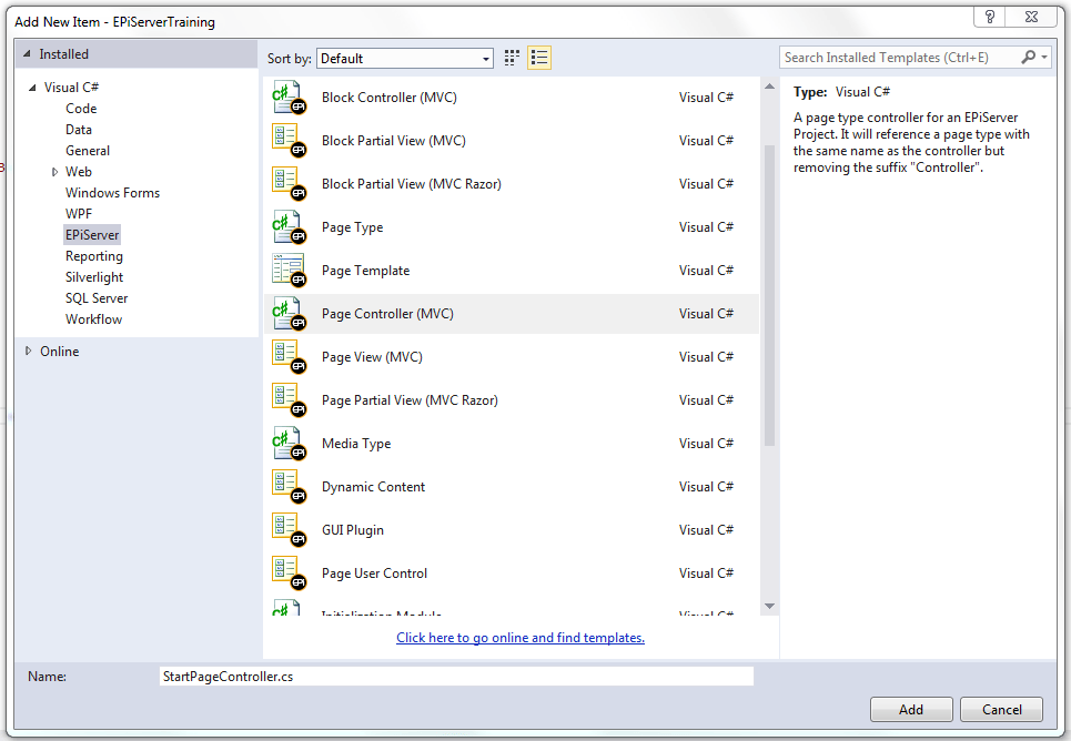 Create a MVC Template for the StartPage Page Type mywebhostel Helpdesk